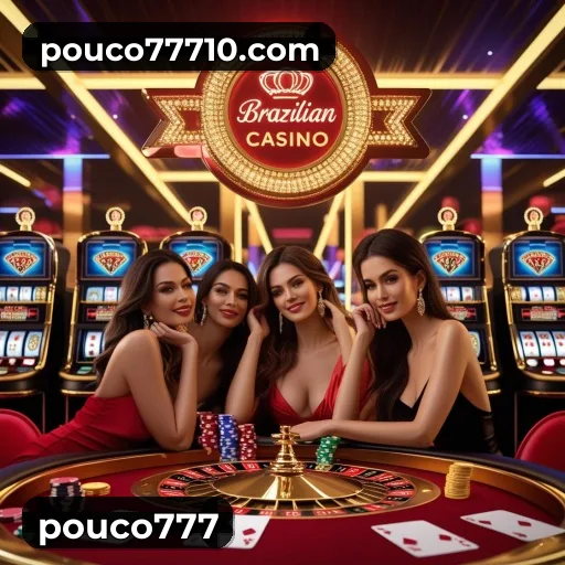 App pouco777 para iOS e Android — interface mobile, login biométrico e PIX integrado