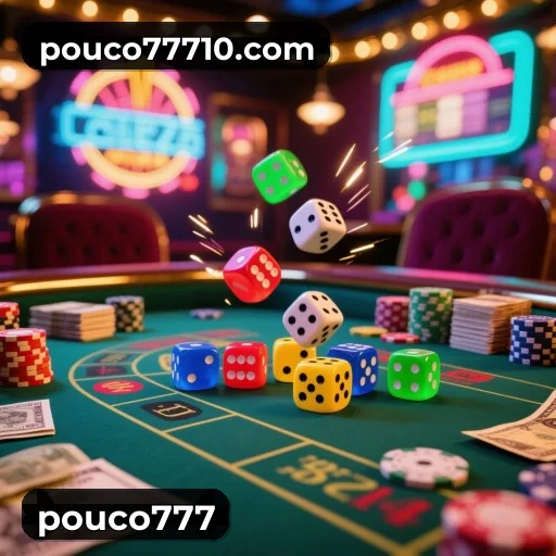 App pouco777 para iOS e Android — interface mobile, login biométrico e PIX integrado